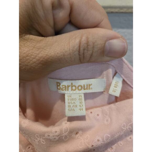 Barbour Women's Pink Eyelet Embroidered Midi Dress Size 6 Sleeveless - Picture 12 of 14